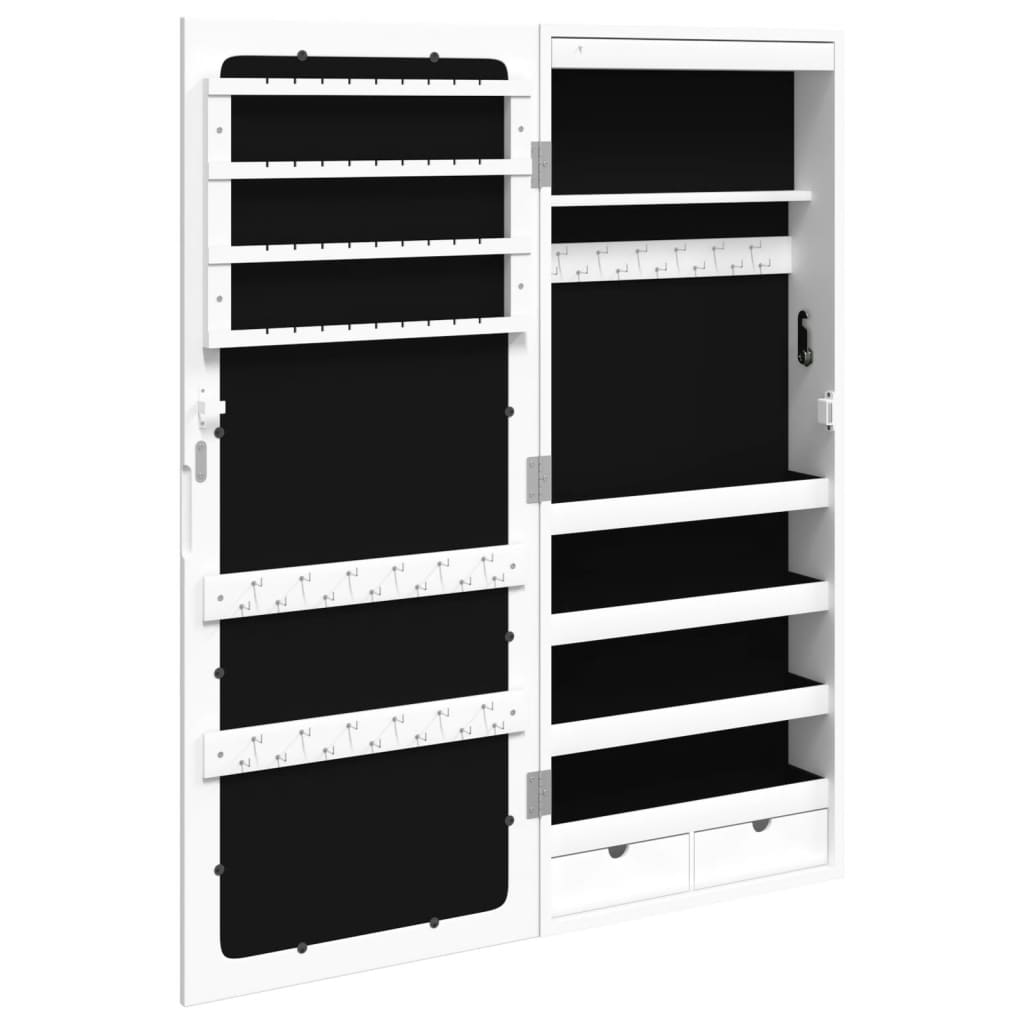 Mirror jewelry cabinet with LED lighting wall mounting white