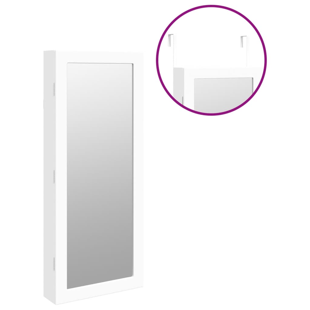 Mirror jewelry cabinet with LED lighting wall mounting white