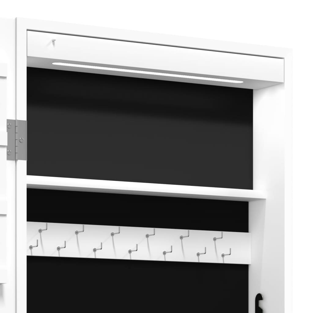 Mirror jewelry cabinet with LED lighting wall mounting white
