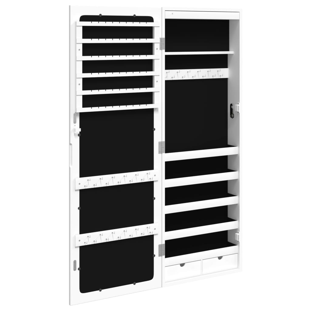 Mirror jewelry cabinet with LED lighting wall mounting white