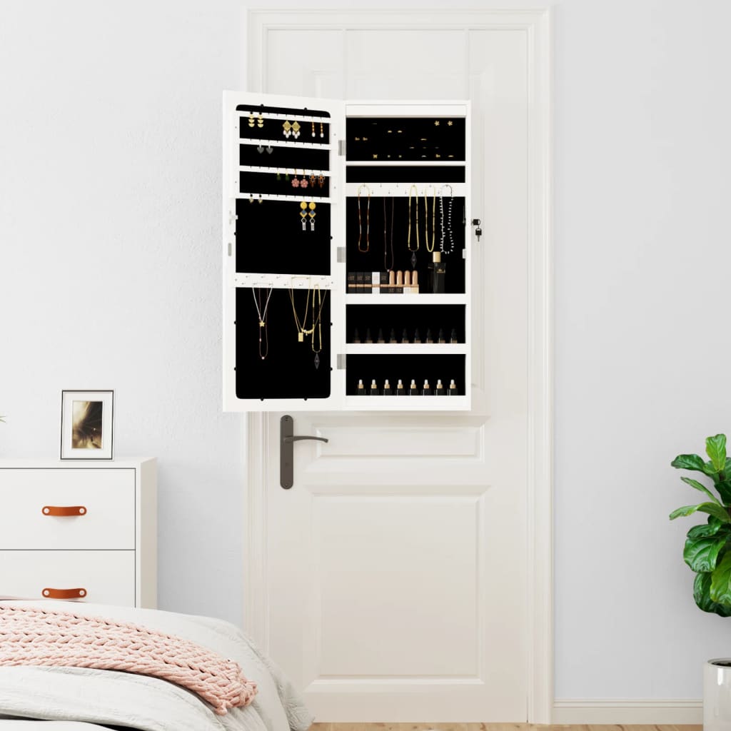Mirror jewelry cabinet with LED lighting wall mounting white