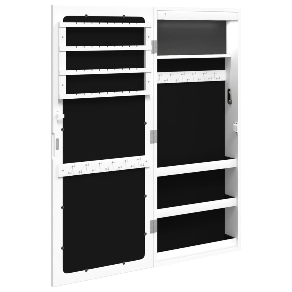 Mirror jewelry cabinet with LED lighting wall mounting white