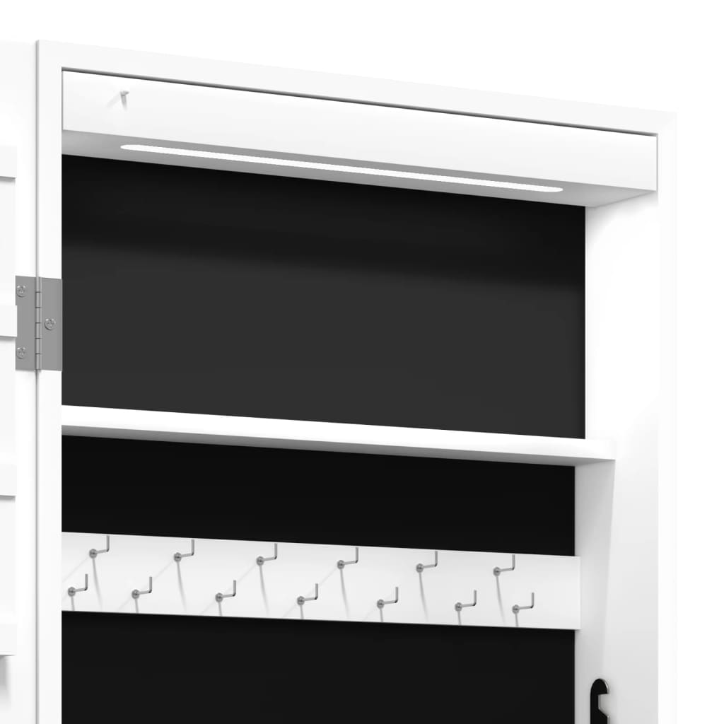 Mirror jewelry cabinet with LED lighting wall mounting white