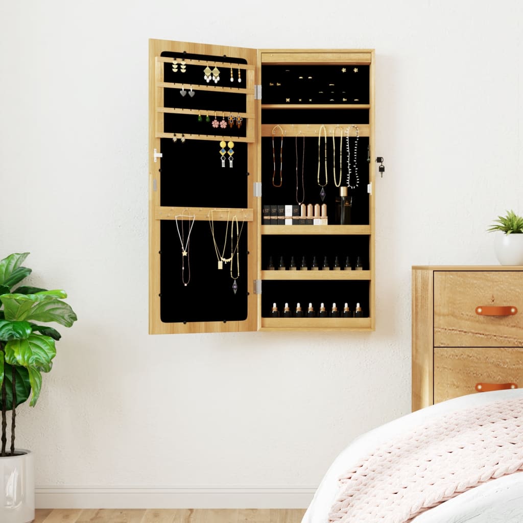 Armoire à bijoux miroir avec éclairage LED, fixation murale