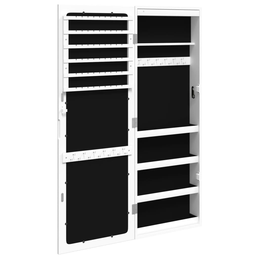 Mirror jewelry cabinet with LED lighting wall mounting white