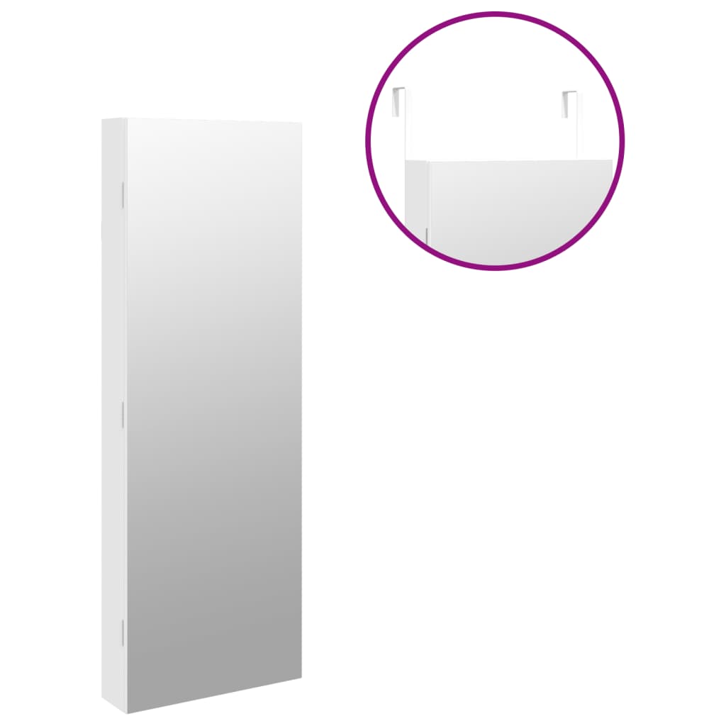 Mirror jewelry cabinet with LED lighting wall mounting white