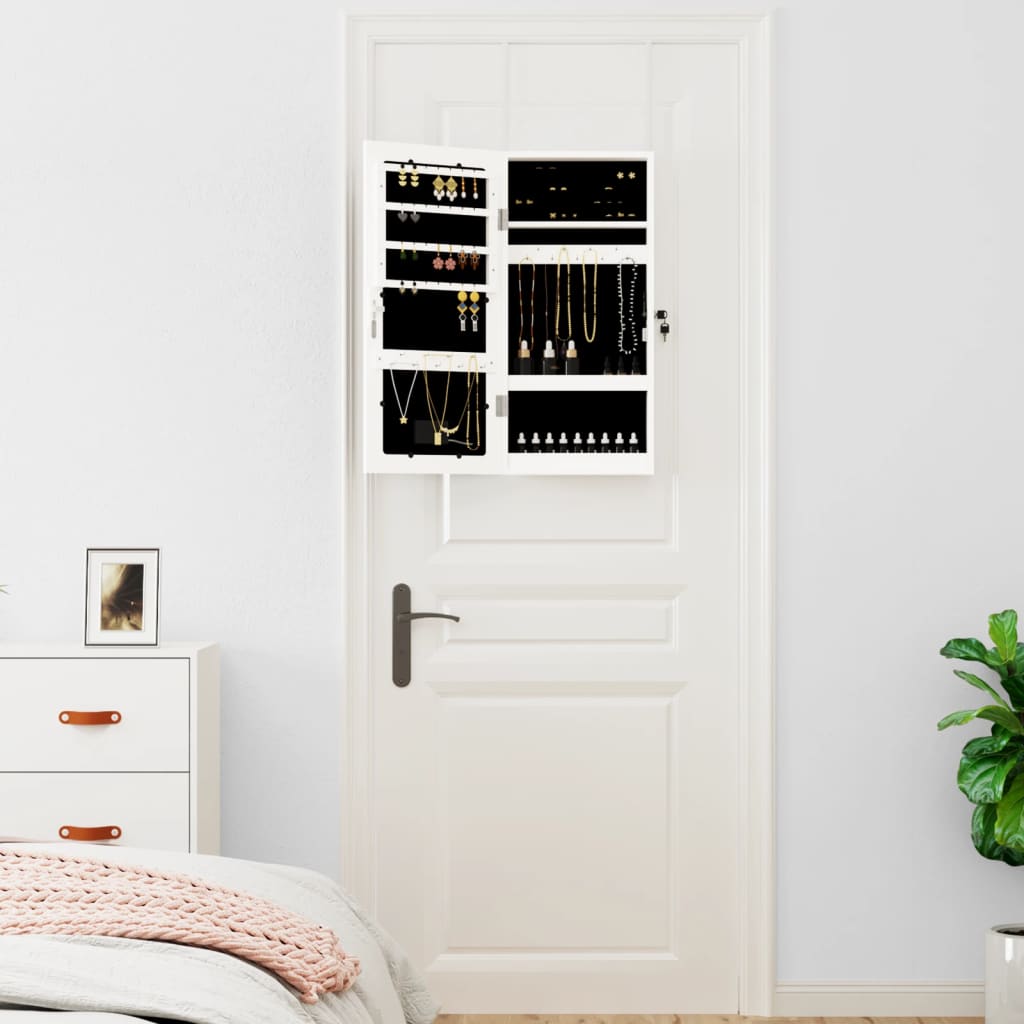 Mirror jewelry cabinet with LED lighting wall mounting white