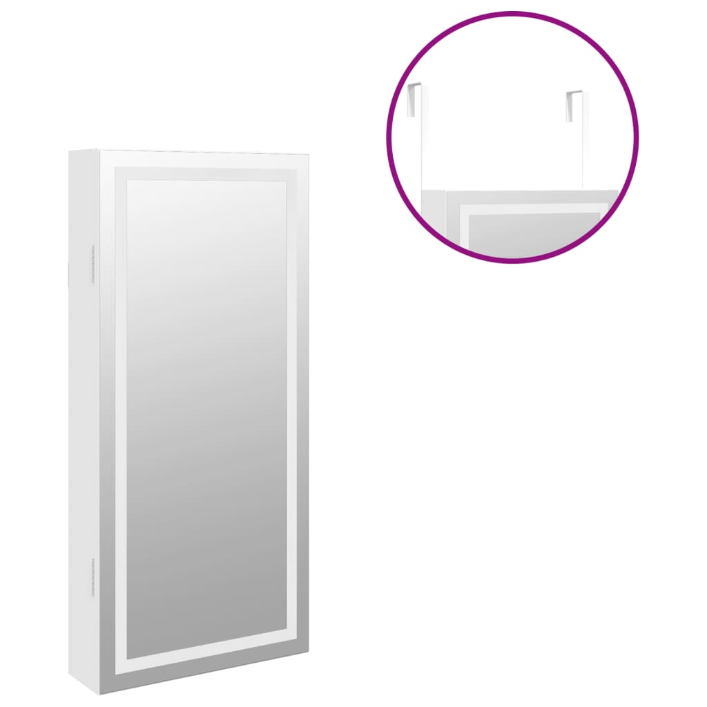 Mirror jewelry cabinet with LED lighting wall mounting white