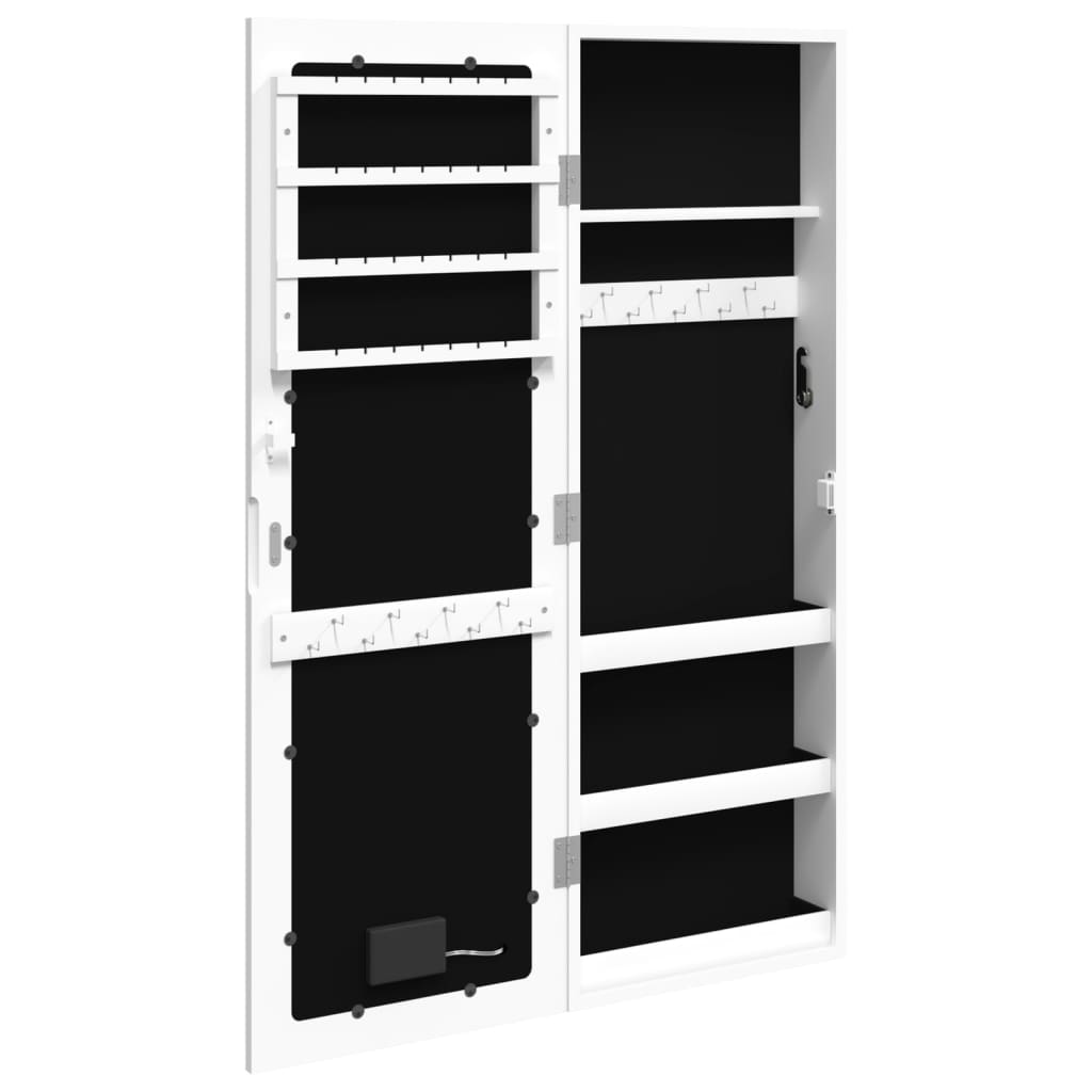 Mirror jewelry cabinet with LED lighting wall mounting white