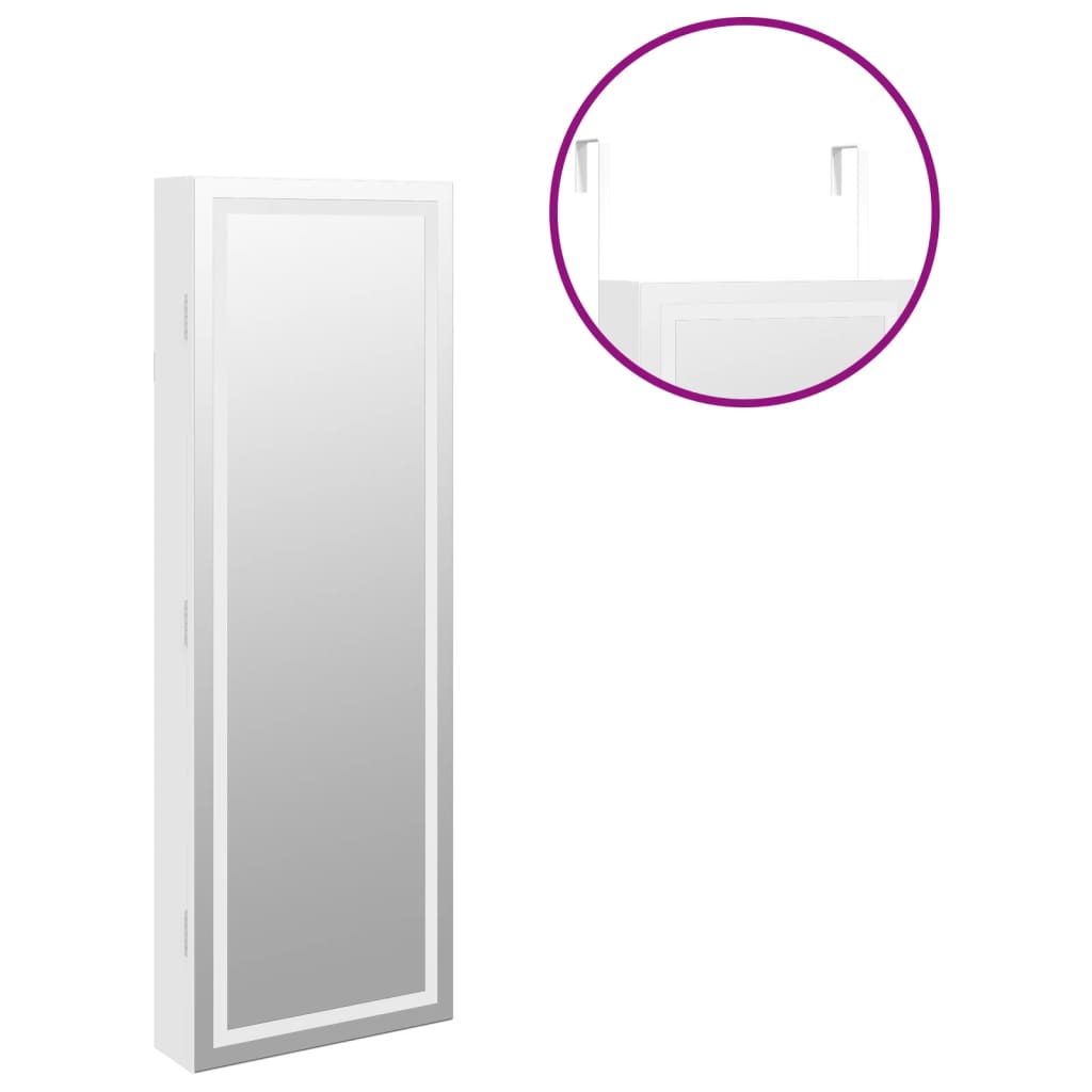 Mirror jewelry cabinet with LED lighting wall mounting white