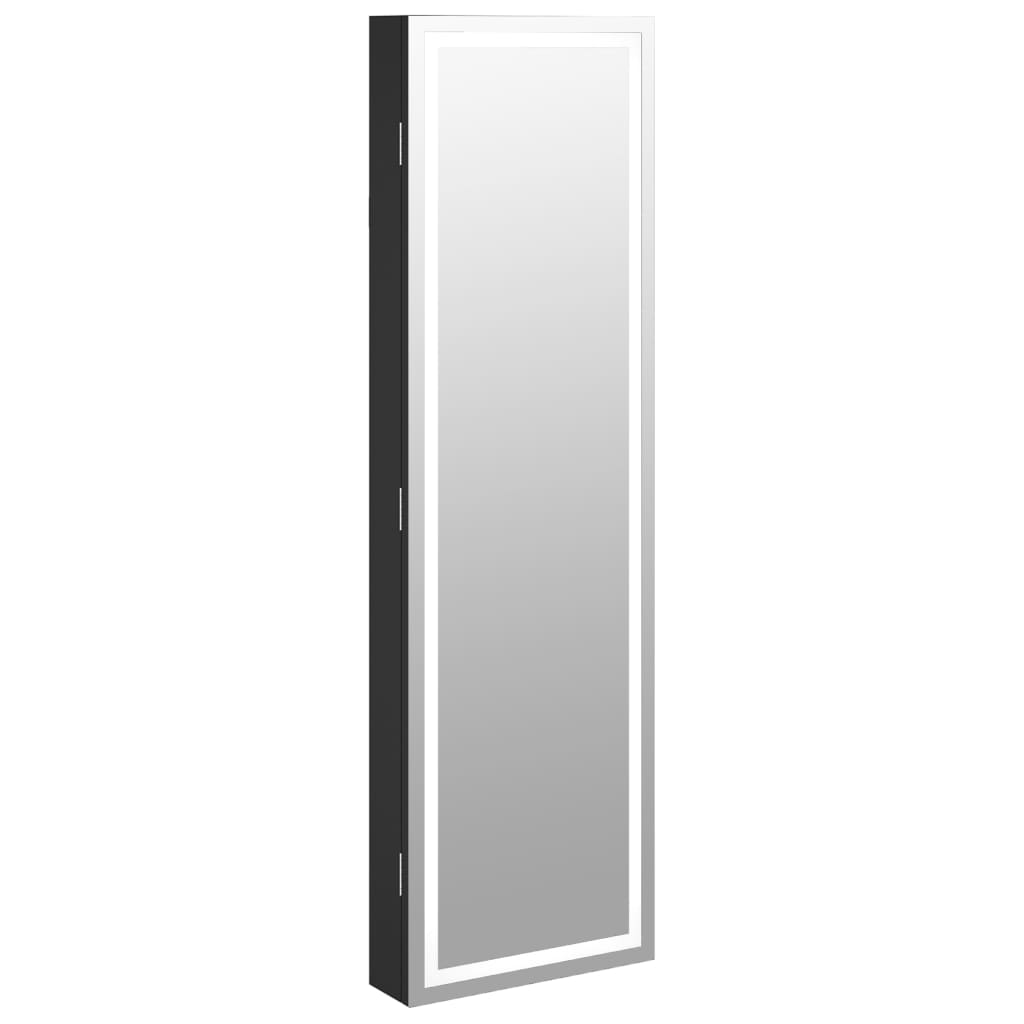 Armoire à bijoux avec miroir avec éclairage LED, fixation murale, noir