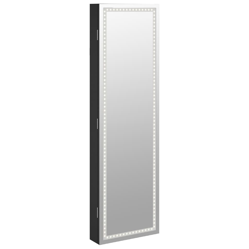 Armoire à bijoux avec miroir avec éclairage LED, fixation murale, noir