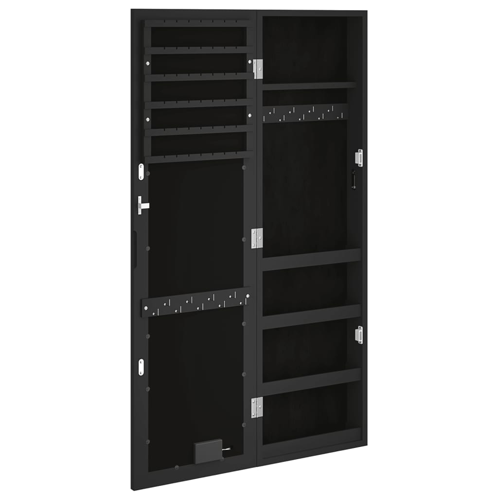 Armoire à bijoux avec miroir avec éclairage LED, fixation murale, noir