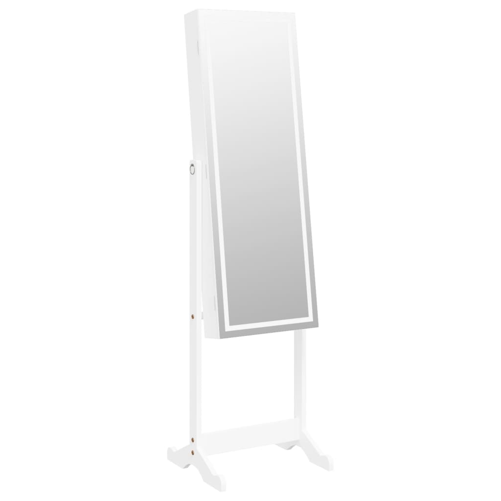 Armoire à bijoux avec miroir et éclairage LED sur pied blanc