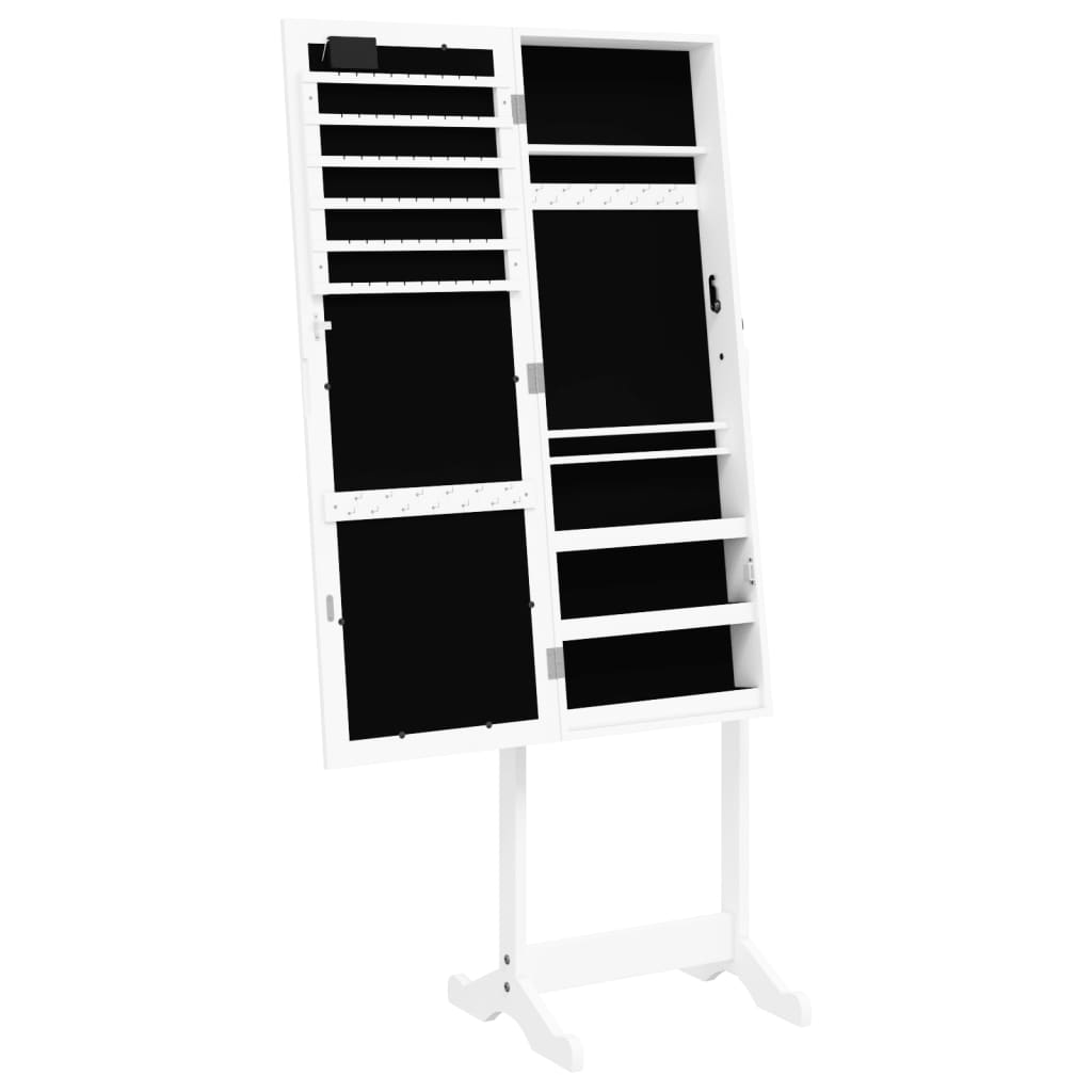 Armoire à bijoux avec miroir et éclairage LED sur pied blanc