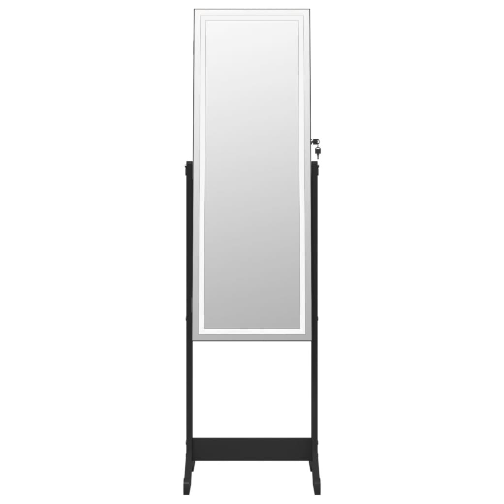 Armoire à bijoux avec miroir et éclairage LED sur pied noir