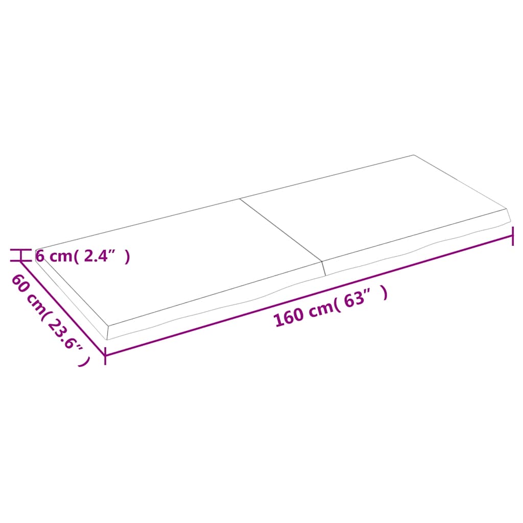 Wall shelf 160x60x(2-6) cm solid oak wood untreated