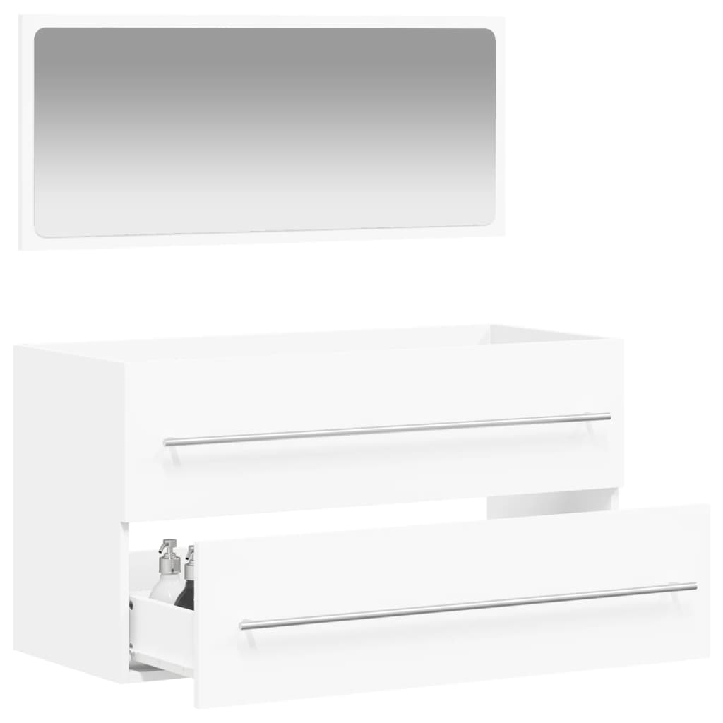 Bathroom cabinet with mirror white wood material