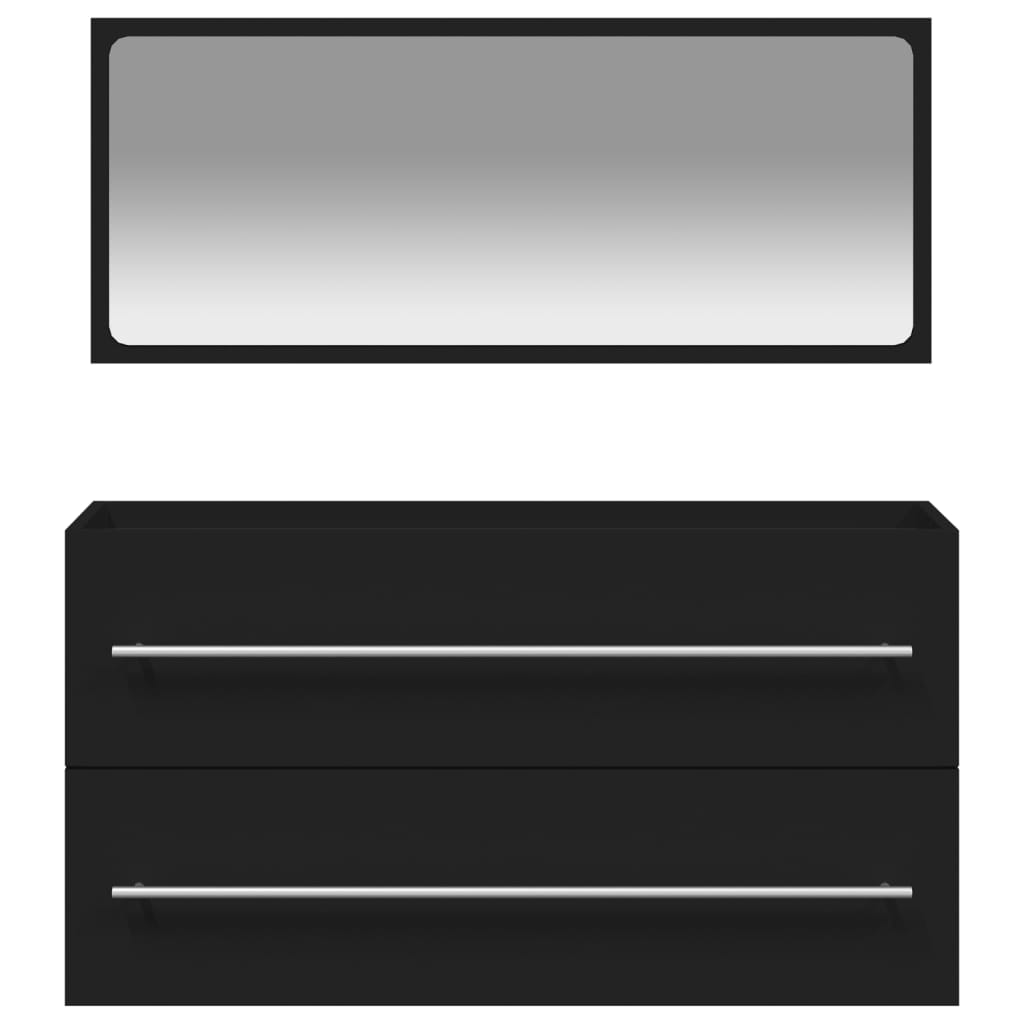 Bathroom cabinet with mirror black wood material