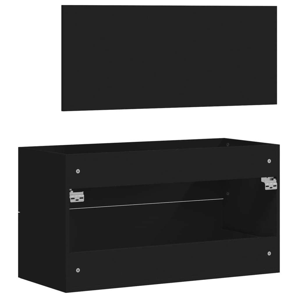 Bathroom cabinet with mirror black wood material