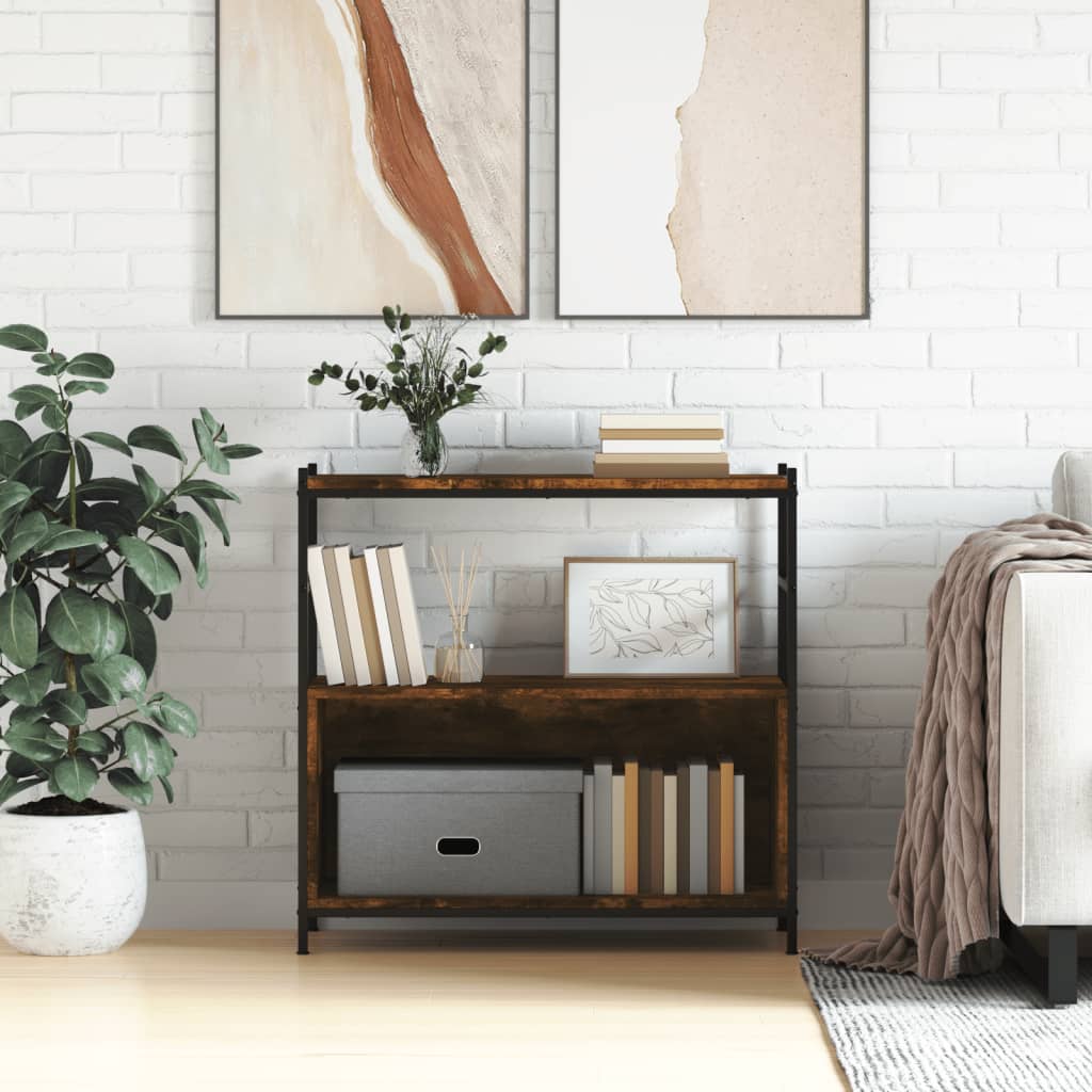 Bibliothèque chêne fumé 80x30x78,5 cm en bois et fer