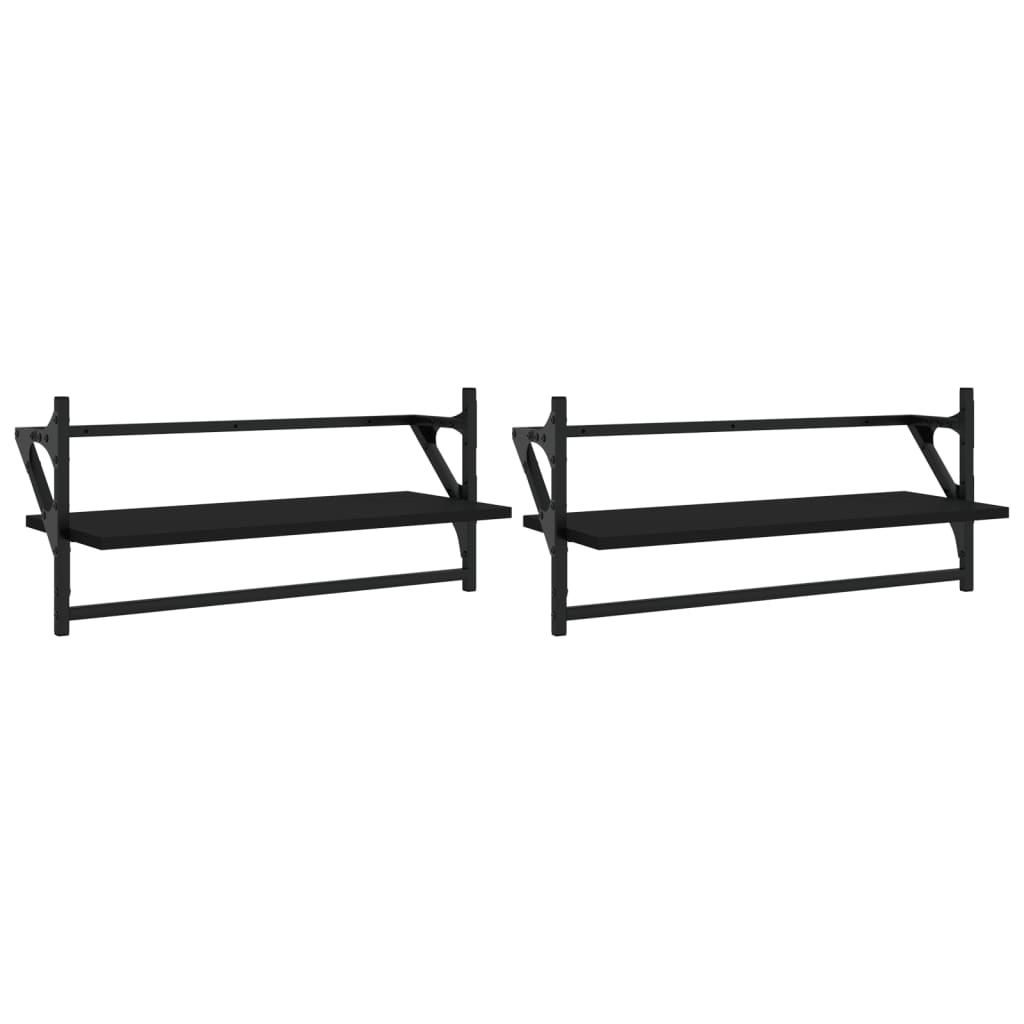 Wall shelves with bars 2 pcs. Black 65x25x30 cm