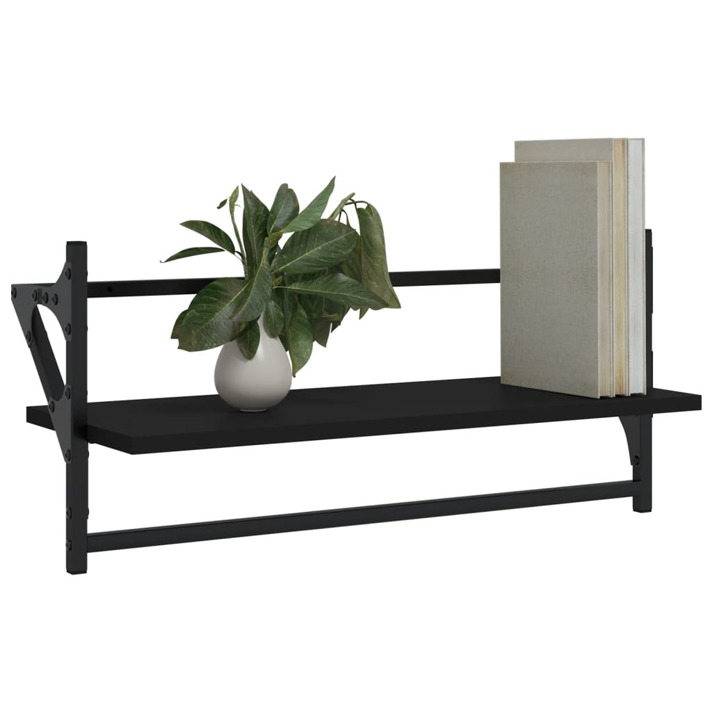 Wall shelves with bars 2 pcs. Black 65x25x30 cm