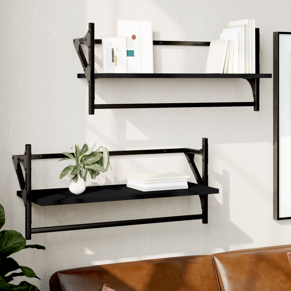Wall shelves with bars 2 pcs. Black 65x25x30 cm