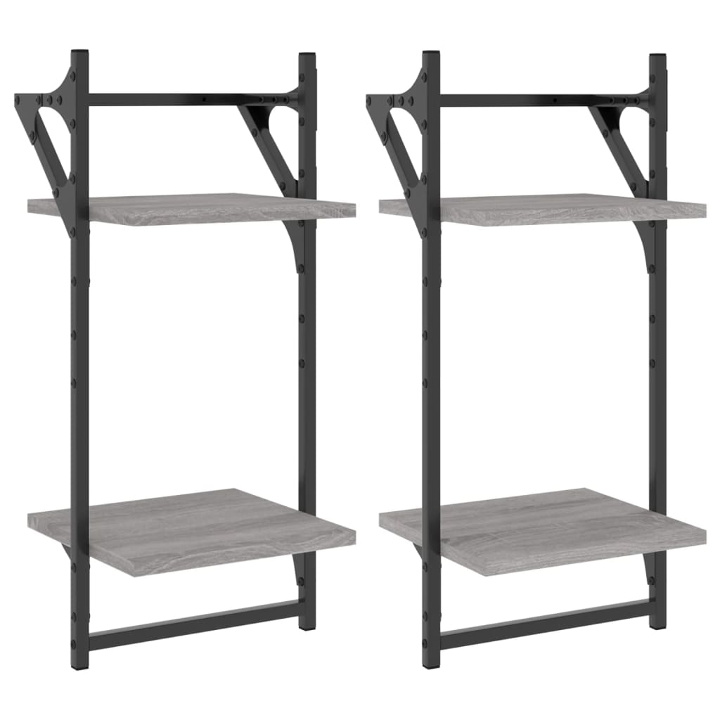 Etagères murales avec 2 étagères & tringles 2 pcs Gris Sonoma 30x25x65cm