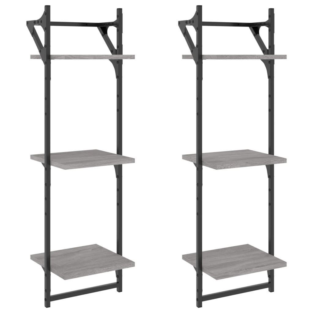 Etagères murales avec 3 étagères et tringles 2 pcs Gris Sonoma