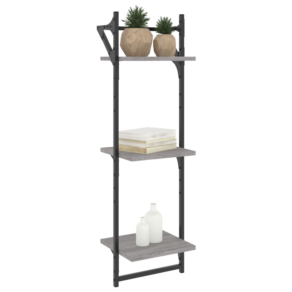 Etagères murales avec 3 étagères et tringles 2 pcs Gris Sonoma