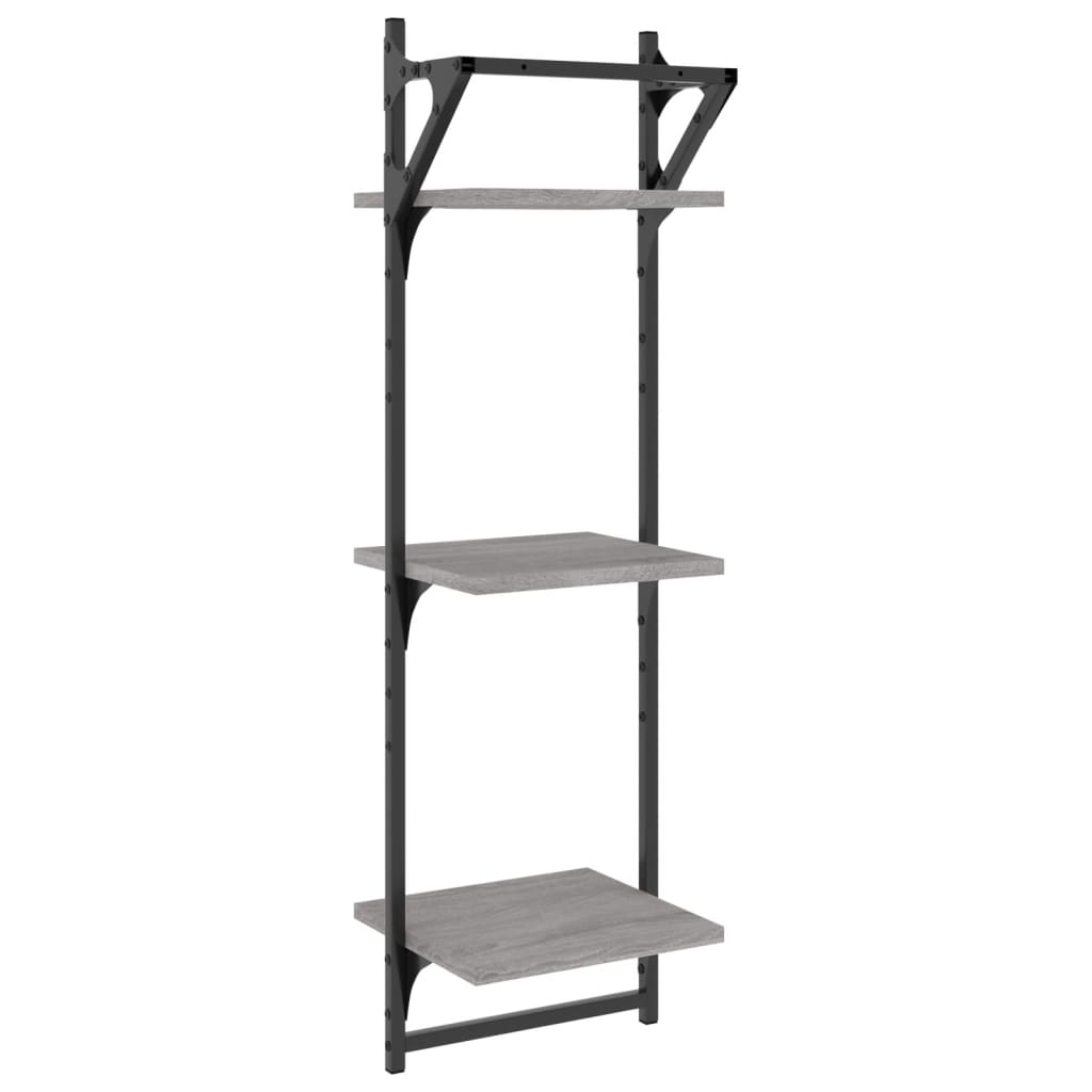 Etagères murales avec 3 étagères et tringles 2 pcs Gris Sonoma