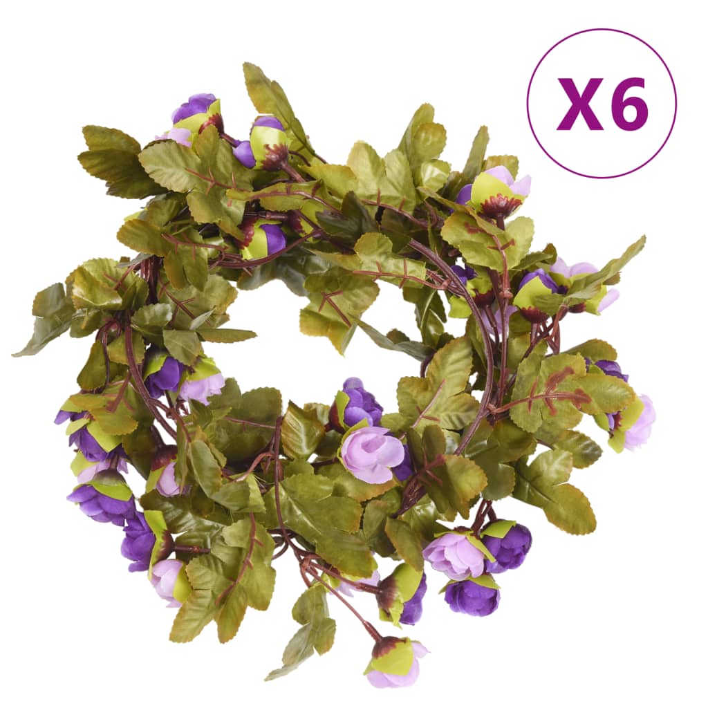 Guirlandes de fleurs artificielles 6 pcs Violet clair 215 cm