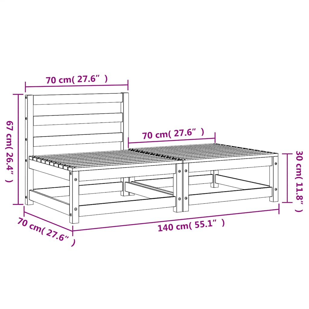 Garden sofa without armrests with footstool wax brown pine wood