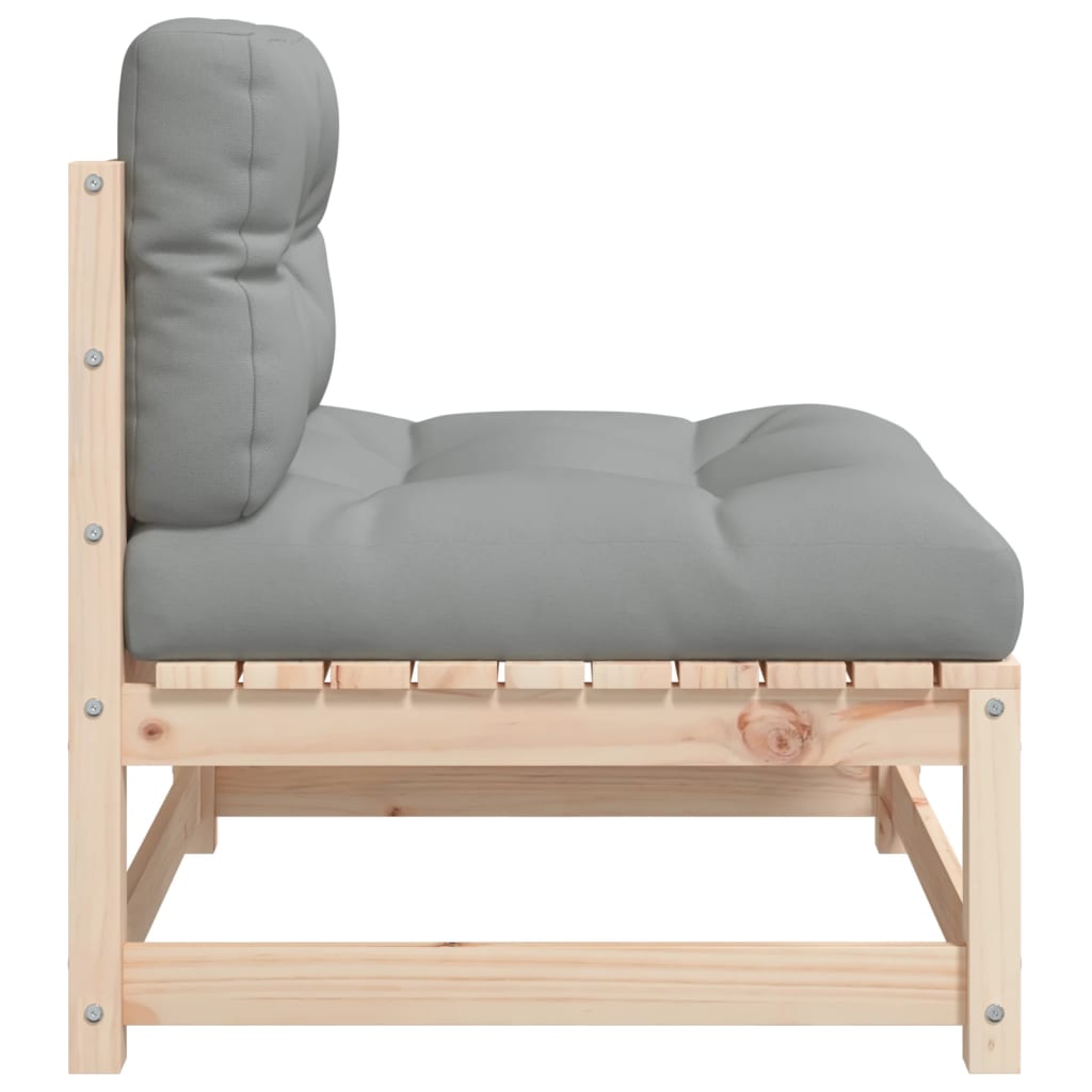 Garden sofa without armrests with solid pine wood cushions