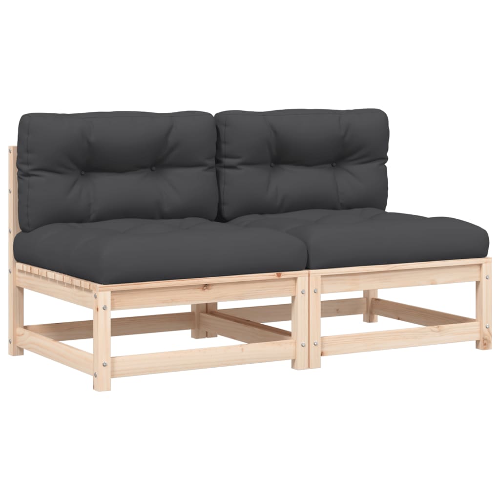 Canapés de jardin sans accoudoirs avec coussins 2 pièces.Bois de pin massif