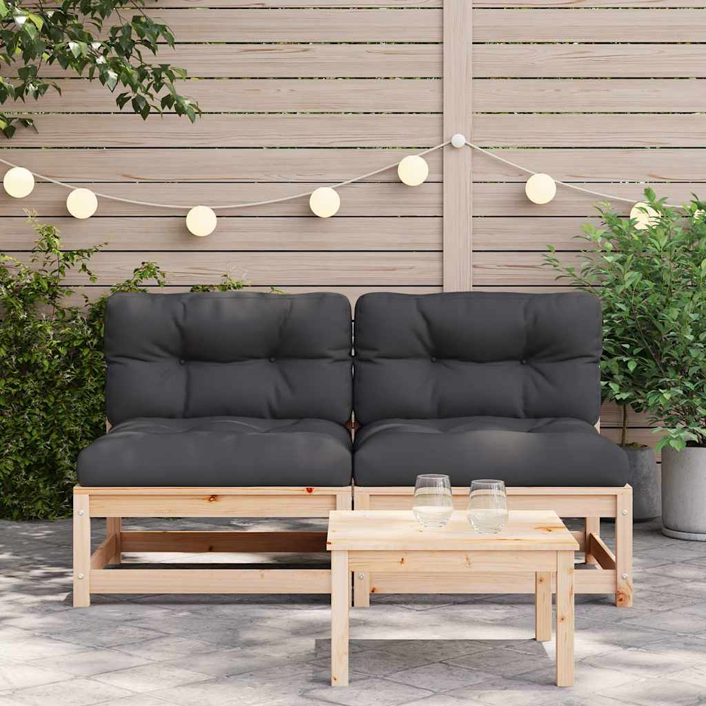 Canapés de jardin sans accoudoirs avec coussins 2 pièces.Bois de pin massif