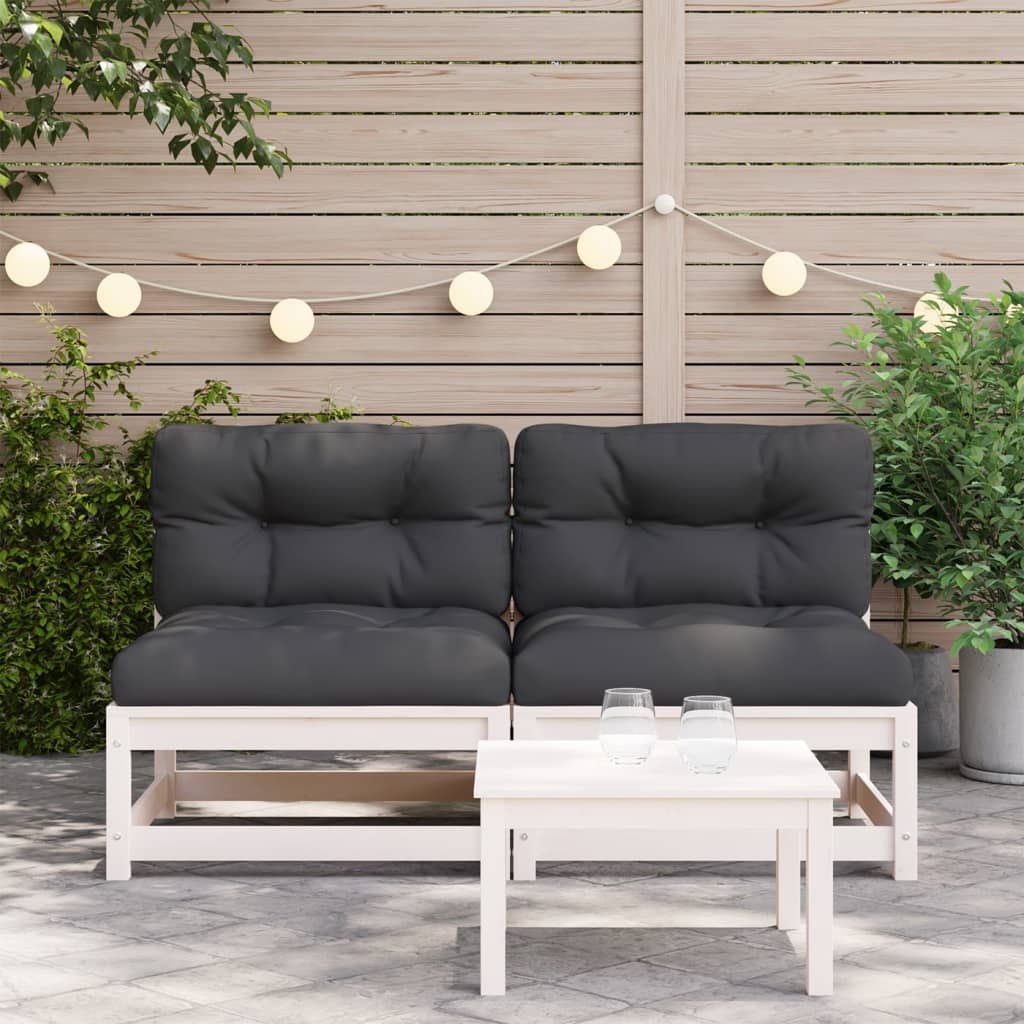 Canapés de jardin sans accoudoirs avec coussins 2 pièces Bois de pin blanc