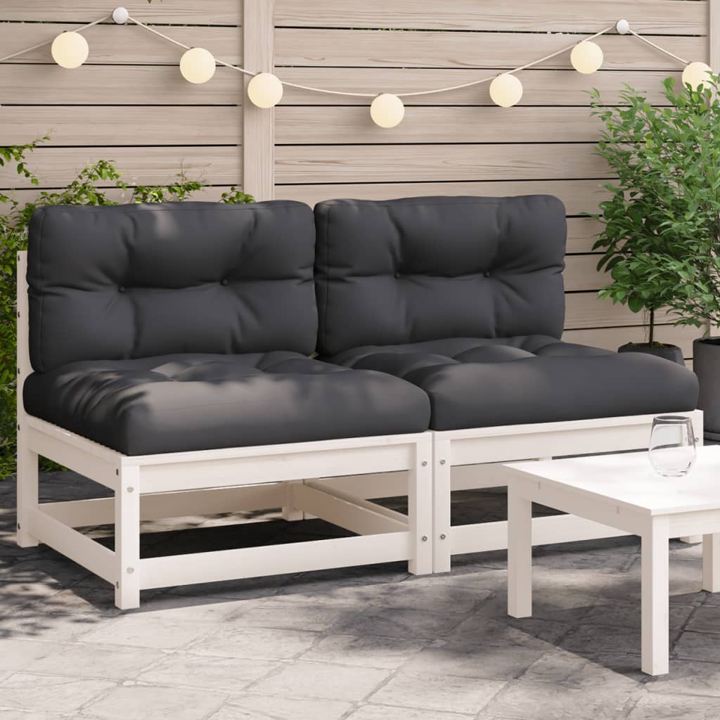 Canapés de jardin sans accoudoirs avec coussins 2 pièces Bois de pin blanc