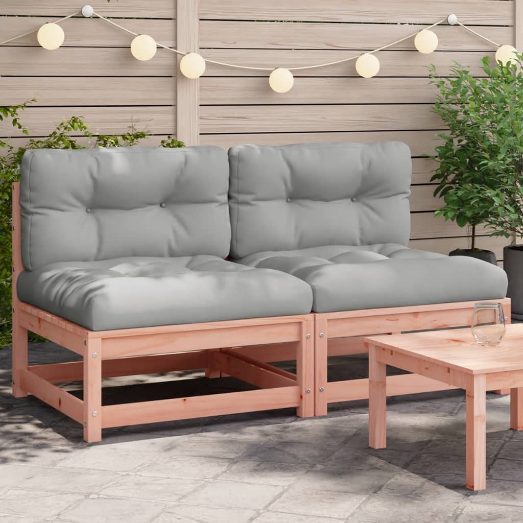 Canapés de jardin sans accoudoirs avec coussins 2 pièces. Bois de sapin de Douglas
