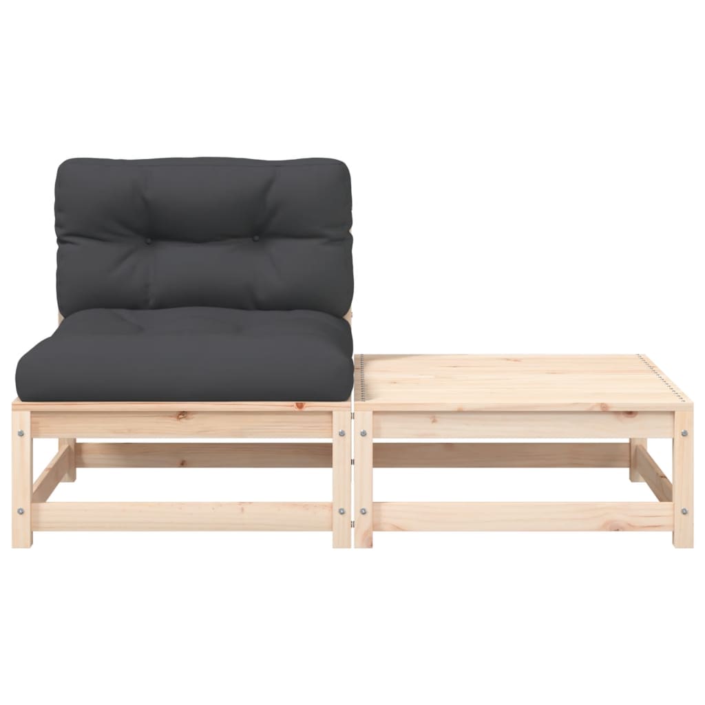 Garden sofa without armrests with cushions and stool