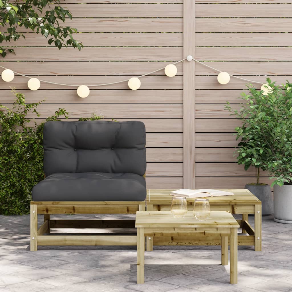 Garden sofa without armrests with cushions and stool