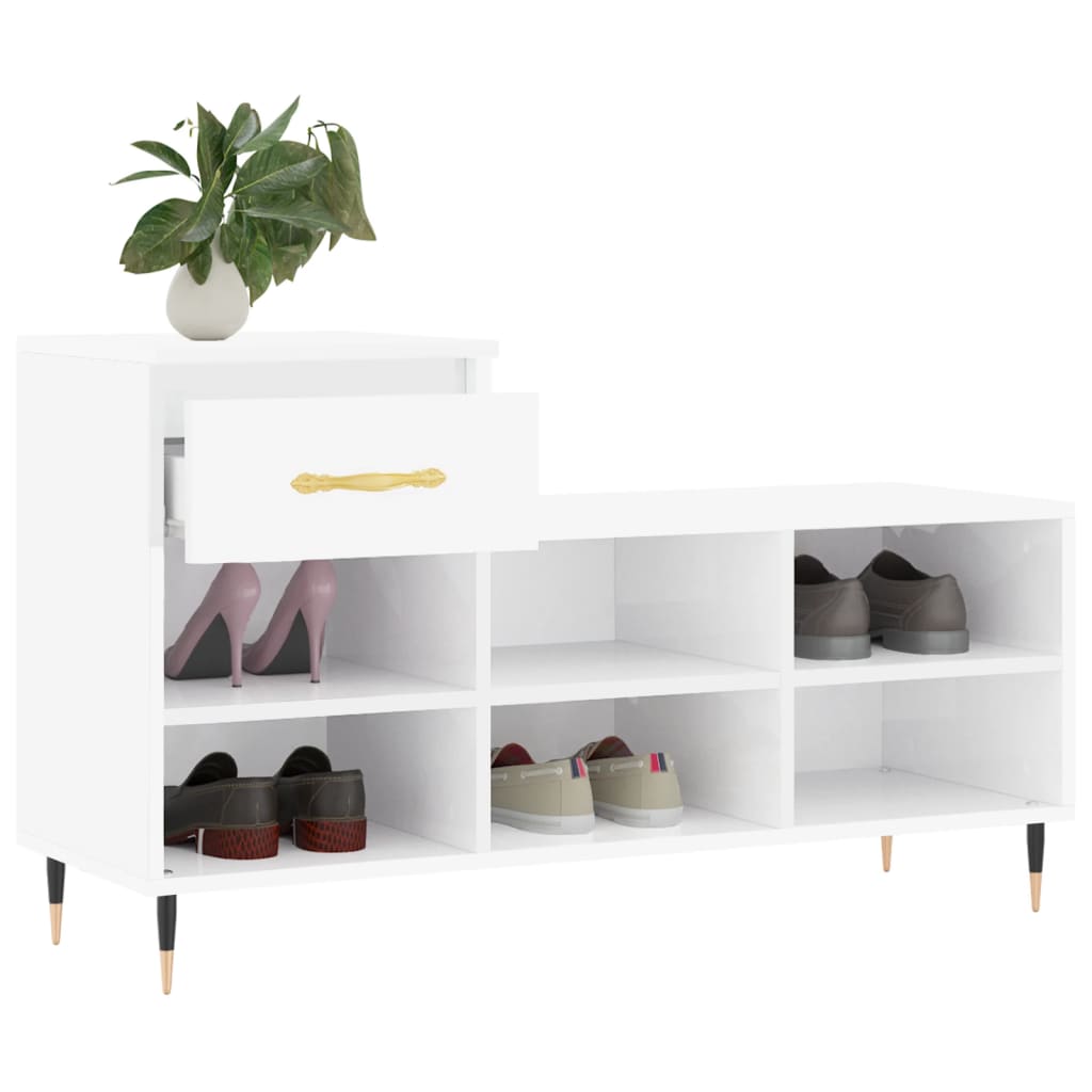Shoe rack high-gloss white 102x36x60 cm made of wood