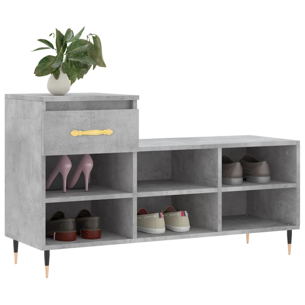 Shoe rack concrete gray 102x36x60 cm made of wood