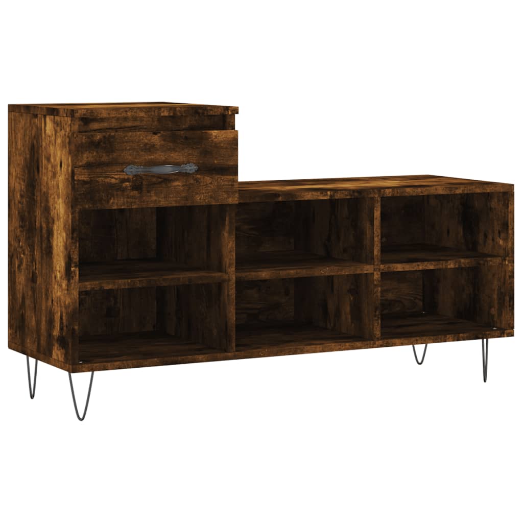 Étagère à chaussures chêne fumé 102x36x60 cm en bois