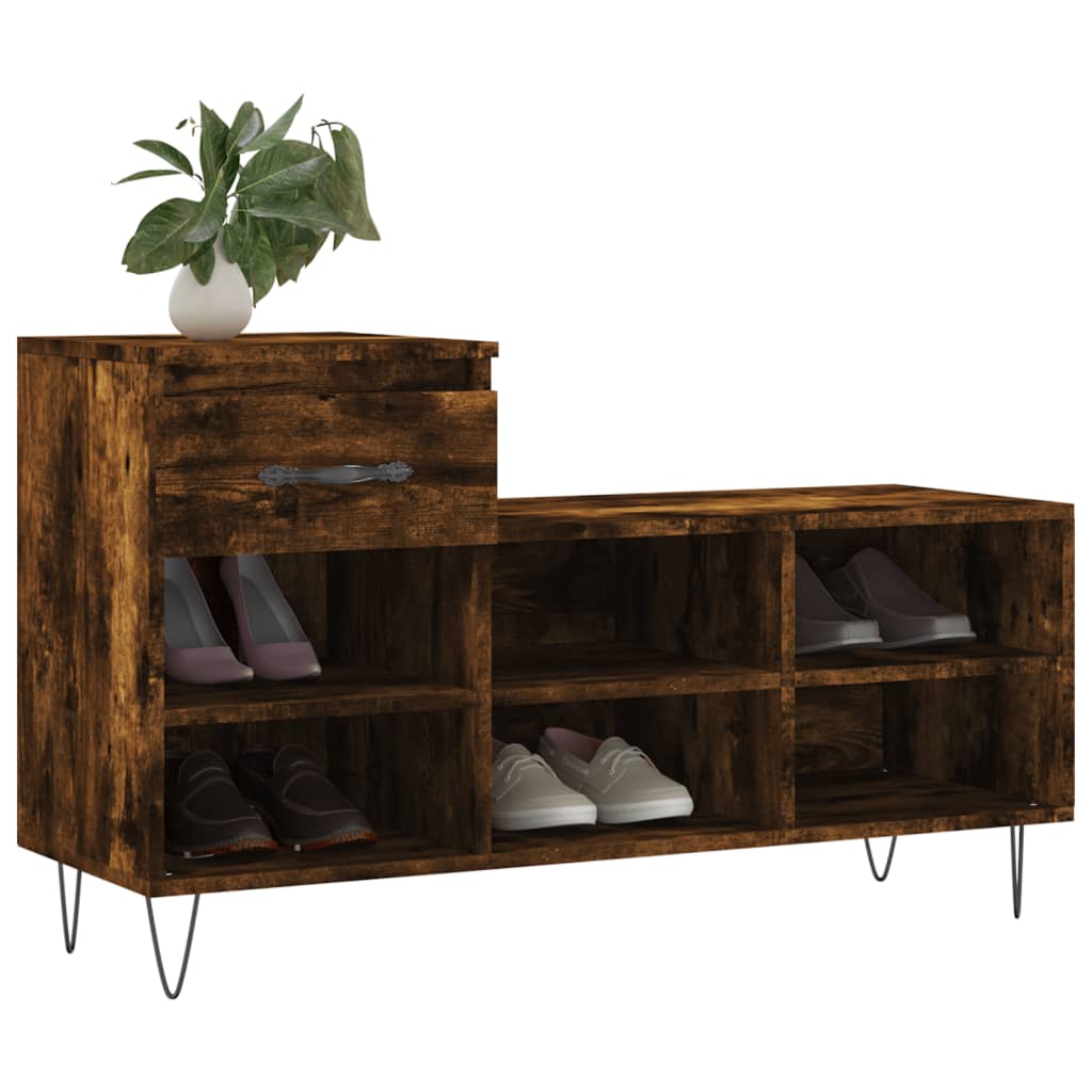 Étagère à chaussures chêne fumé 102x36x60 cm en bois