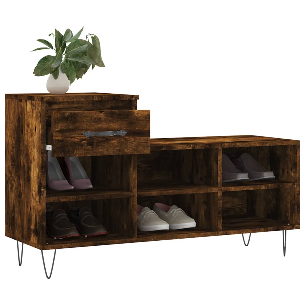 Étagère à chaussures chêne fumé 102x36x60 cm en bois