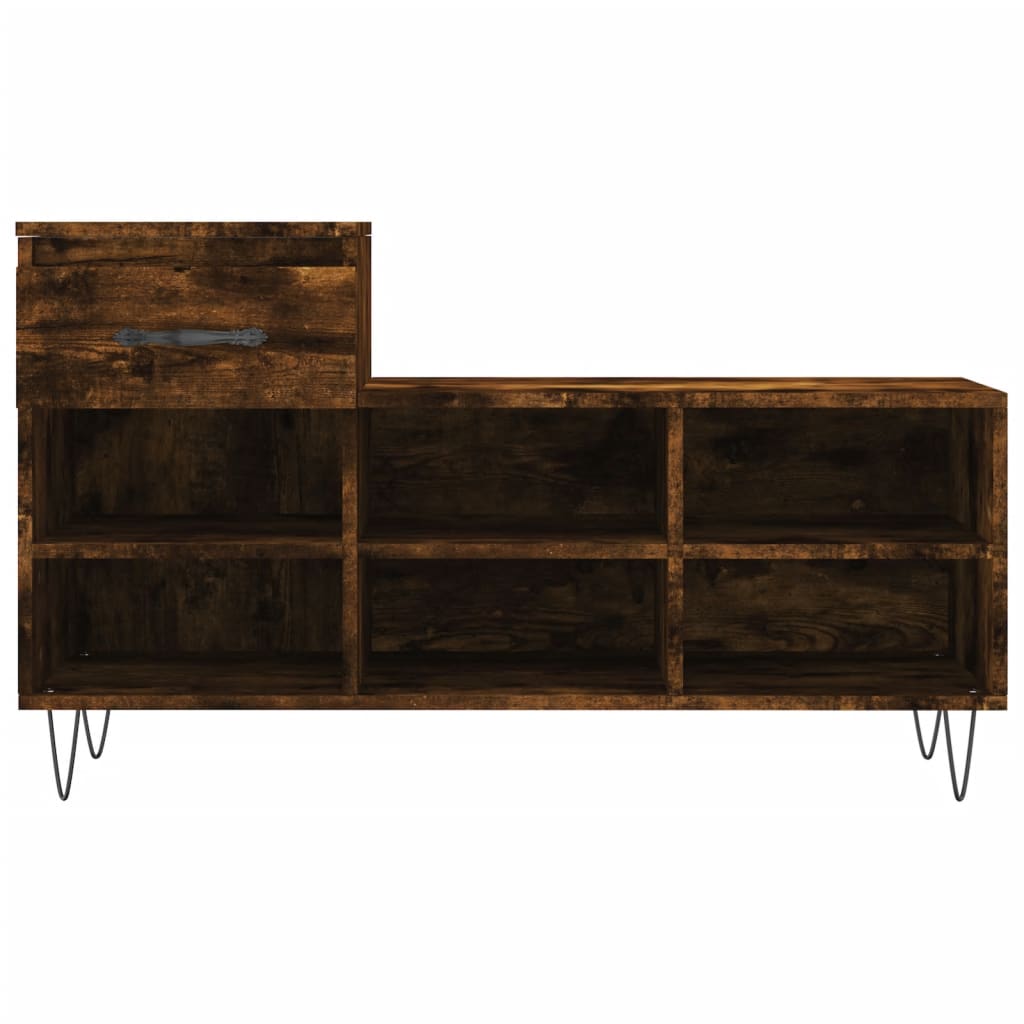 Étagère à chaussures chêne fumé 102x36x60 cm en bois