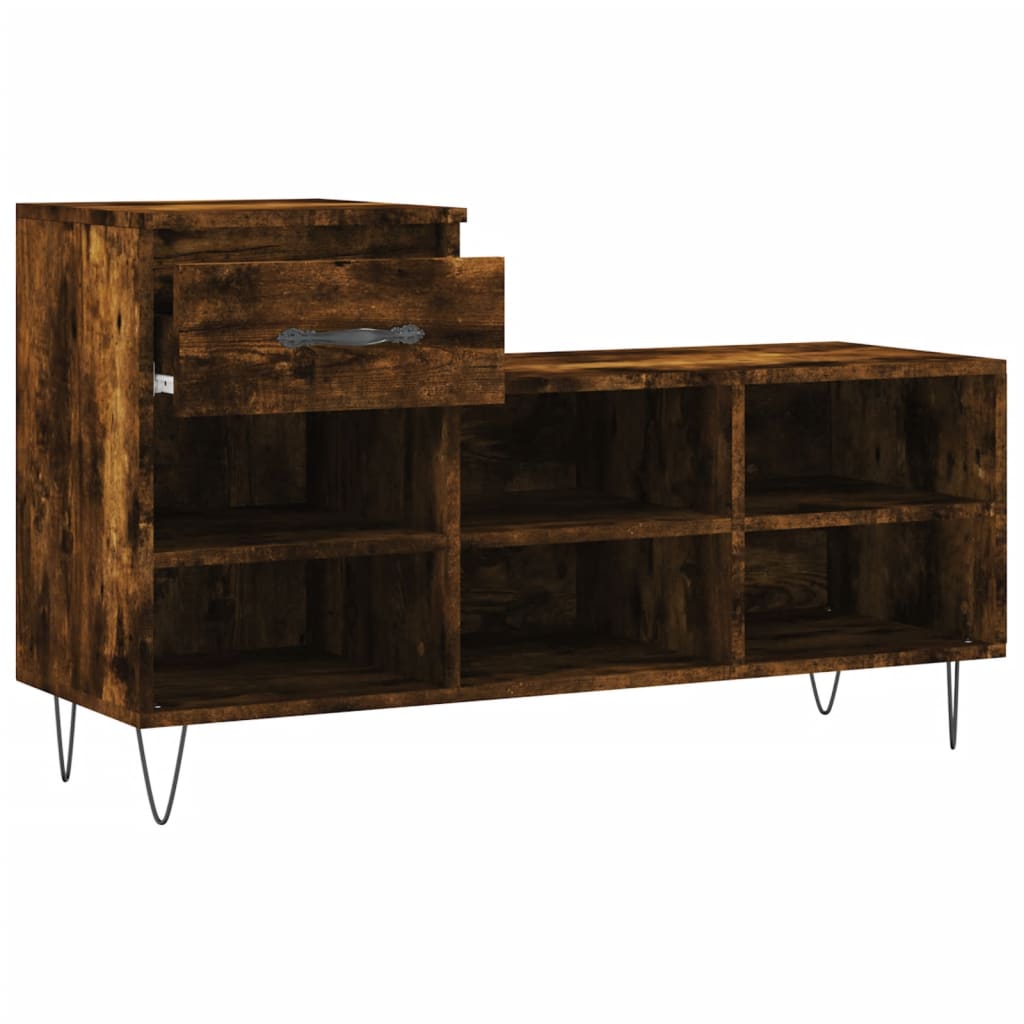 Étagère à chaussures chêne fumé 102x36x60 cm en bois