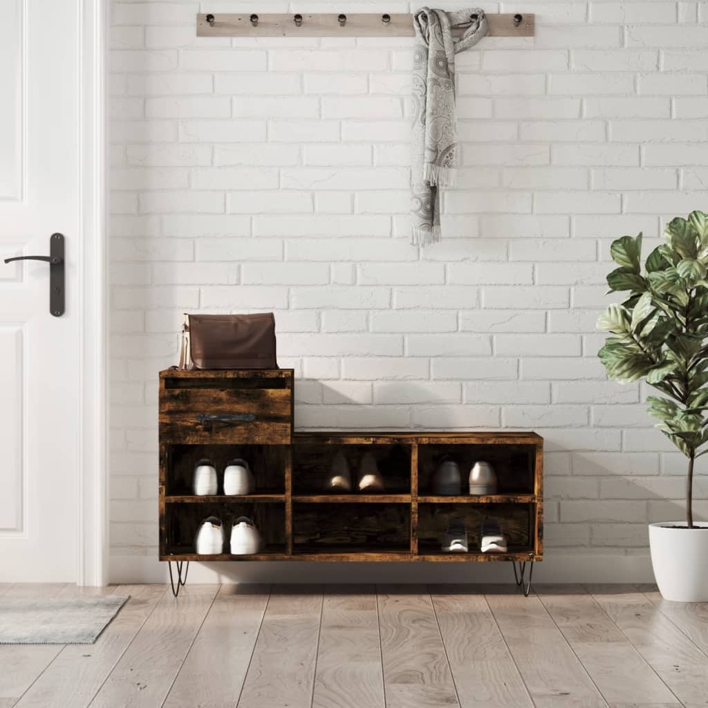 Étagère à chaussures chêne fumé 102x36x60 cm en bois